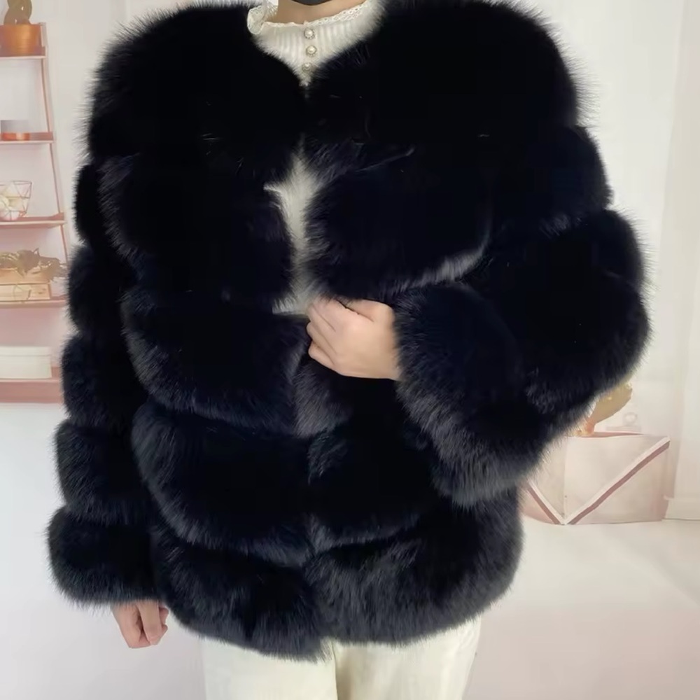 Black faux fur coat